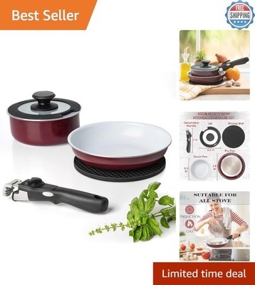 Burgundy Induction-Compatible Cookware Set: 5-Piece Nonstick & Dishwasher Safe