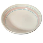 Vintage McCoy Ceramic Large 12.5” Blue Pink Stripe Pasta Serving Bowl Oven Proof