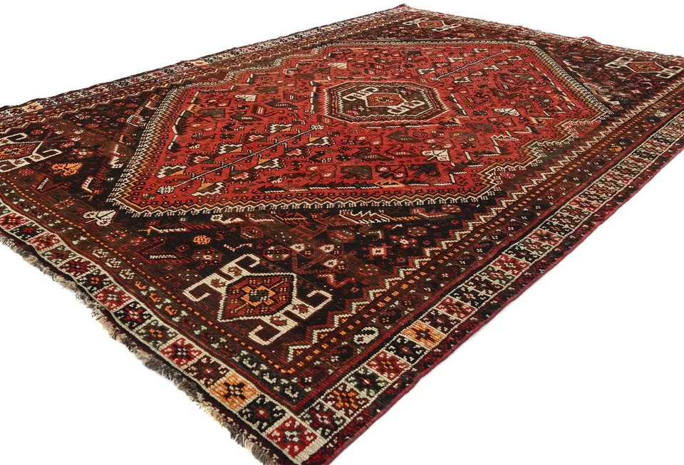 Alfombra oriental roja geométrica tribal hecha a mano vintage decoración dormitorio alfombra 7X10 pies Foto 3 de 4