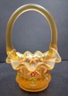Fenton "Amber Gold Harvest" Satin Mini Basket Signed By Artist 2001