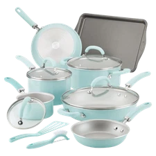 Rachael Ray Create Delicious 13-Piece Enameled Nonstick Cookware Set (Light B...