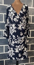 Lauren Ralph Lauren Woman's Dress Navy with White flowers 18, Business, Midi 