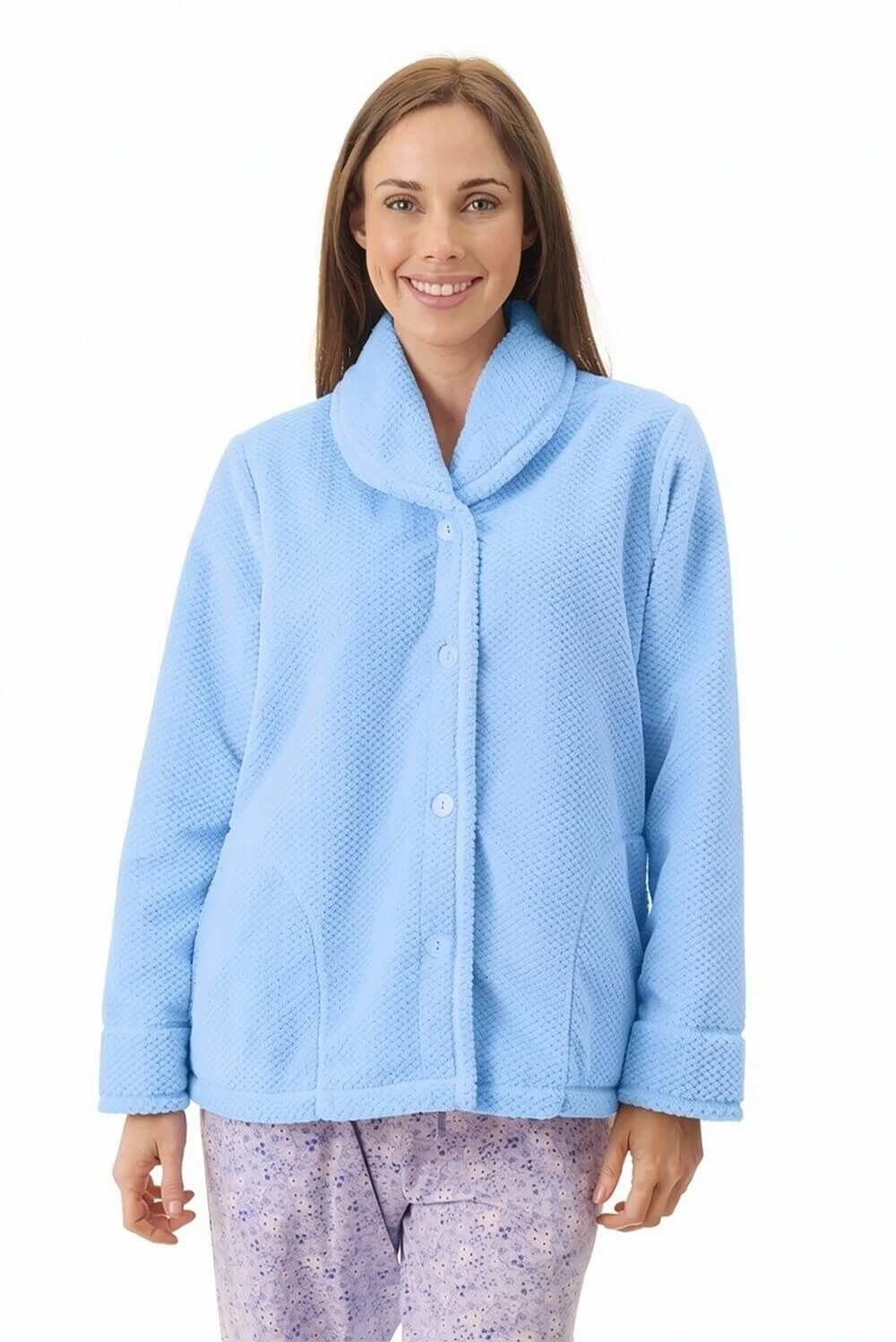 Womens Givoni Blue Button Up Luxury Fleece Winter Bed Jacket Lounge Wear 37