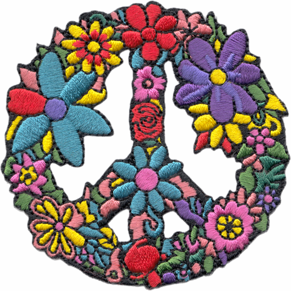 Patch - Peace Sign Flower Power Hippie Floral Embroidered Retro 1970s Iron On