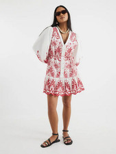 River Island Mini Dress Poplin Cotton Embroidered White Red UK 12 - BNWT £62