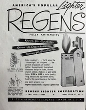 Regens Lighter Corp Fully Automatic Quality Flints Fluid Smoking VTG AD 1951