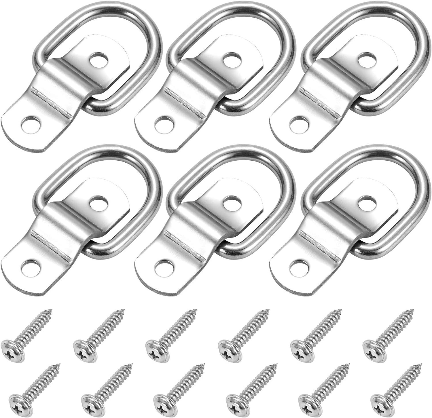 CZC AUTO 6 Pack D Ring Tie Down Anchors 1/4" Heavy 6 Pack, Stainless Steel 