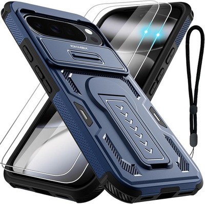 Google Pixel 10 Pro XL Case with 2 Pack Screen Protector and Kickstand, Blue