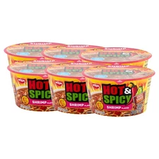 (6 pack) Nissin Foods Hot & Spicy Ramen Noodle Soup, Shrimp Flavor, 3.27 oz Bowl