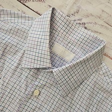 Prada Grid White Purple Blue Mens Button Down Dress Shirt 42 16 1/2