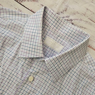 Prada Grid White Purple Blue Mens Button Down Dress Shirt 42 16 1/2