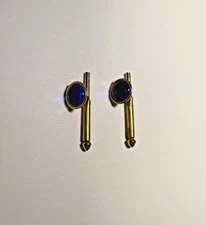Vintage Swank Gold-Tone Cufflinks with Round Cobalt Blue Stone - Circa 1950