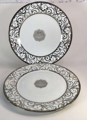 New Ciroa Luxe Porcelain W/Metallic Accent Swirl Dinner Plates 10.5'' Set of Two