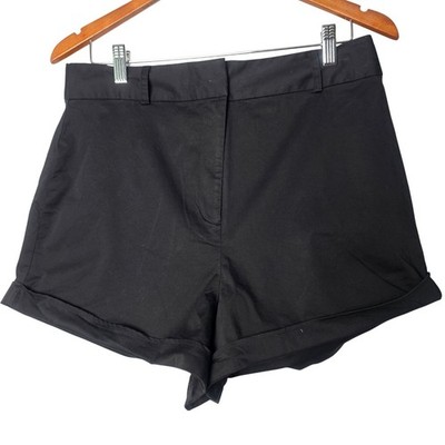 Danielle Bernstein Womens Black High Waist Cuffed Chino Shorts Cotton Blend 12