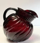 Vintage Anchor Hocking Royal Ribbed Ruby Red Swirled Glass Tilted Ball Pitcher