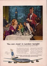 1959 Vintage Print AD - Pan Am Jet Clipper - London Cuisine Couple - Wall Art