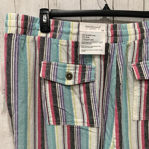 Westbound The Island Striped Mid Rise Straight Leg Linen Blend Crop Pants 3X New - Picture 12 of 18