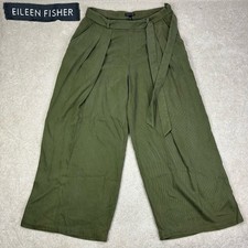Eileen Fisher Olive Green Tencel Twill Wide Leg Belted Lagenlook Pants Size 10