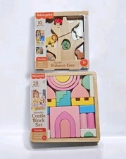 Fisher-Price Lot Wooden Castle Blocks Set & Balance Tree Stacking Toy Free Ship