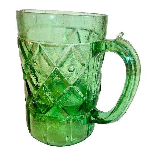 HTF Antique Mexican PULQUE PULQUERIA Mug Tarro Chivato Green Glass Tankard 5” - Bild 9 von 11