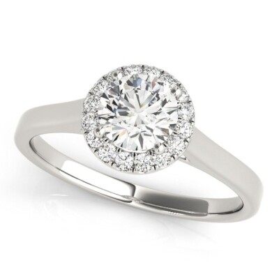 0.90 Ct Round Cut Real Moissanite Wedding Engagement Ring 14K Solid White Gold