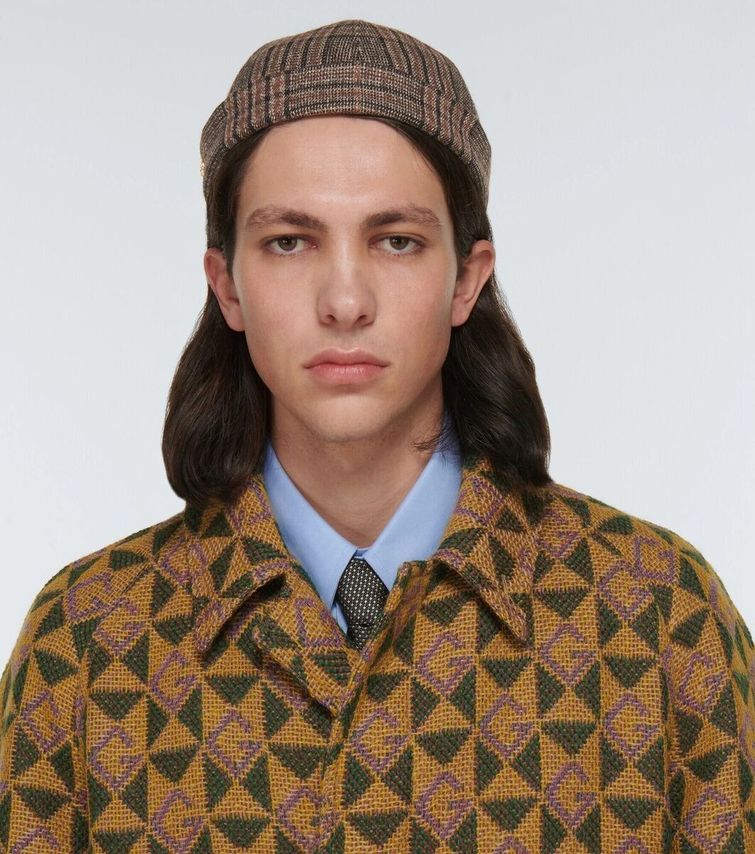 GUCCI brown & black plaid pattern wool hat Size 58 / Medium GUCCI brown & black plaid pattern wool hat Size 58 / Medium