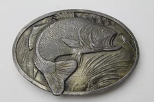 Vintage 1977 Bergamot Brass Works 'Large Mouth Bass' Oval Brass Belt Buckle
