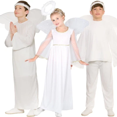 WICKED Child White Angel Gabriel Fancy Dress Costume Christmas Nativity Kids Outfit Age
