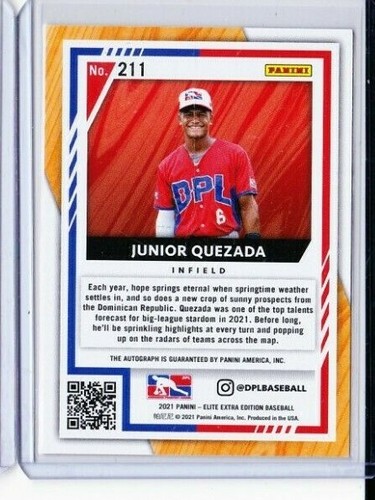 2021 ELITE EXTRA EDITION JUNIOR QUEZADA DPL ROOKIE AUTO #211 PD - Bild 2 von 2