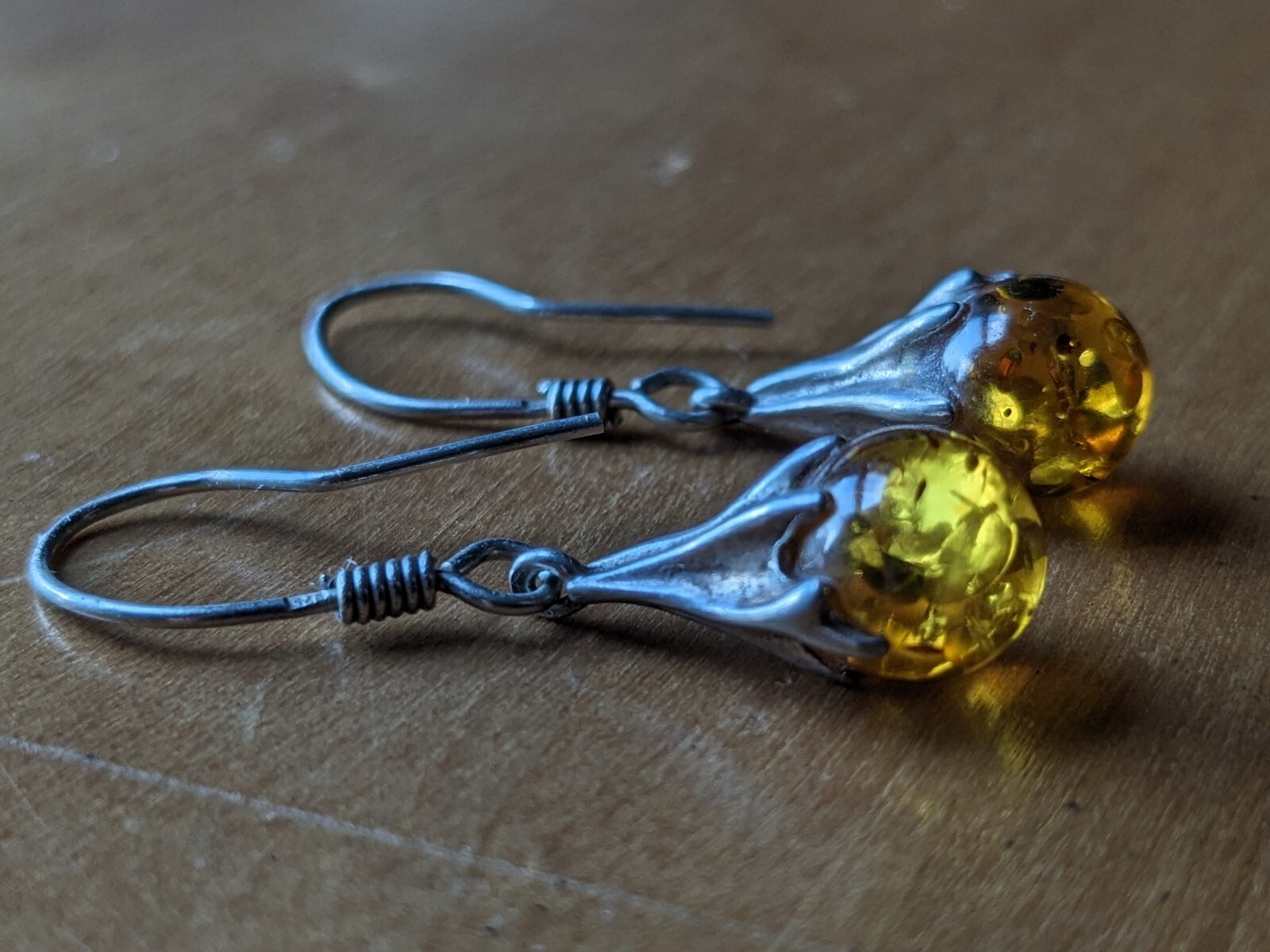 Amber Silver Drop Dangle Orb Earring - image 1