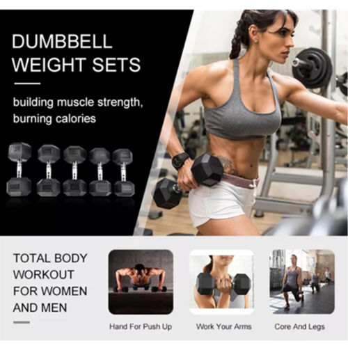 1KG-55KG Rubber Hex Dumbbell Fitness Home Gym Exercise Strength Weight Set Pair - Picture 3 of 41