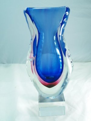 M Design Art Glass Ocean Blue Wave Pattern Vase V382-LW8 [Home]