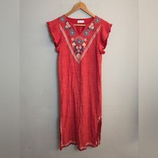 THML Red Embroidered Floral Midi Dress Size S
