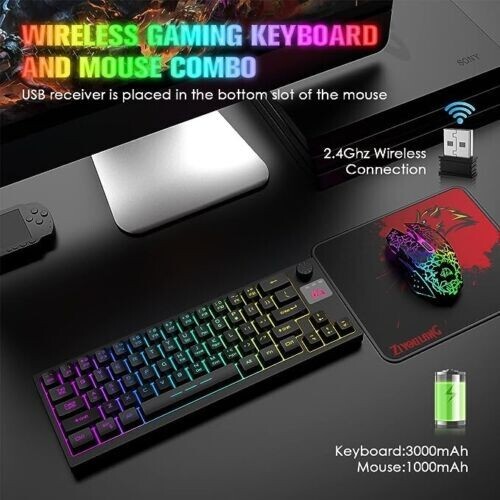 Mini Gaming Keyboard For PC RGB Backlit Ergonomic 62 Key With Mouse And Pad - Picture 2 of 6