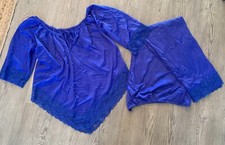 Vintage Jill Andrea Royal Blue Nylon Lace Angled Hem Pajama Set Sz Large