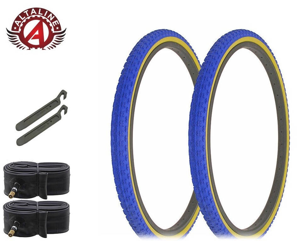 Lot De 6 Pneus BMX Freestyle ALTA 26 X 1.75 Comp III - Bleu/gomme, Avec Chambres à Air Et Démonte-pneus
