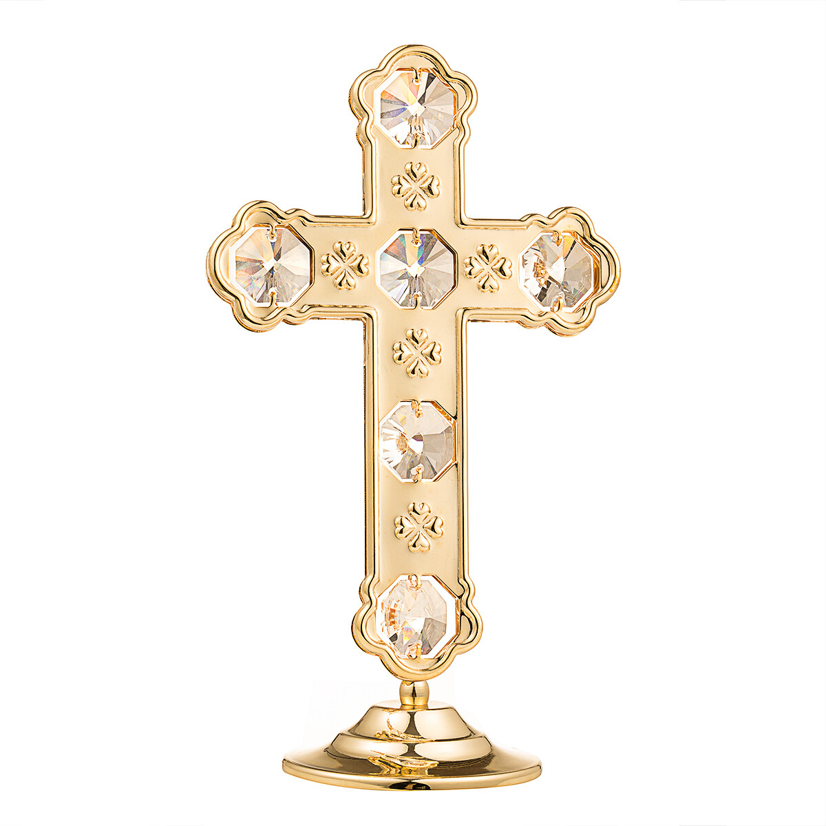 SWAROVSKI CRYSTAL ELEMENT STUDDED CROSS FIGURINE 24K GOLD PLATED