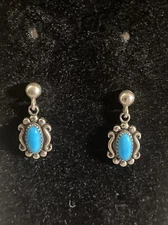 Southwestern Wheeler Mfg. Beautiful Dainty Sterling Blue Turquoise Drop Earrings