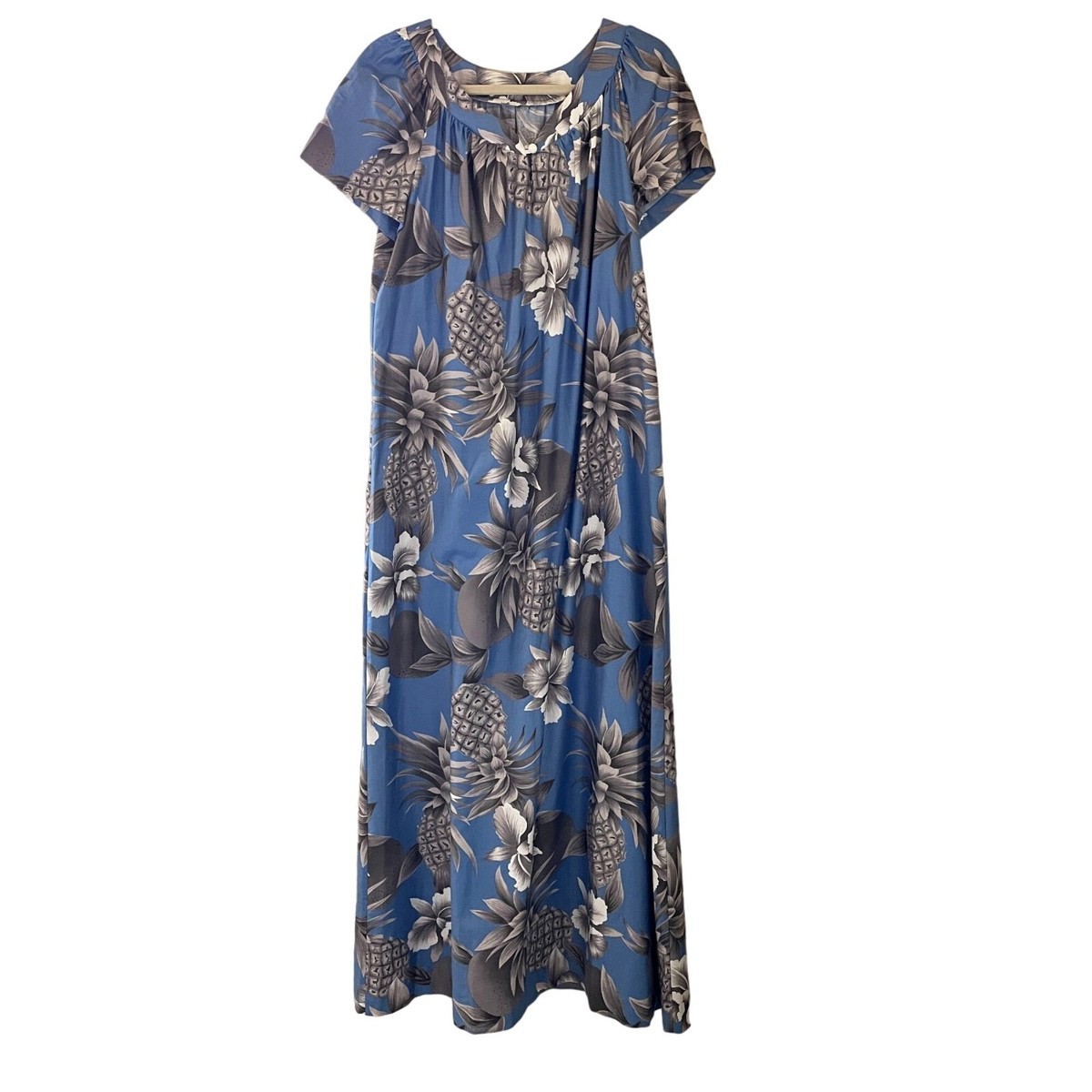 Vintage Hilo Hattie Dress Muumuu Hawaiian Maxi Floral Light Blue Long Women  Sz L | eBay