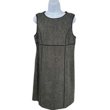Michael Michael Kors Brown Vintage Leather Trim Tweed Sheath Dress Size 10