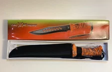 TAC Xtreme Black Stainless Steel Knife, Orange Tree Camo 10” Blade Case Lanyard