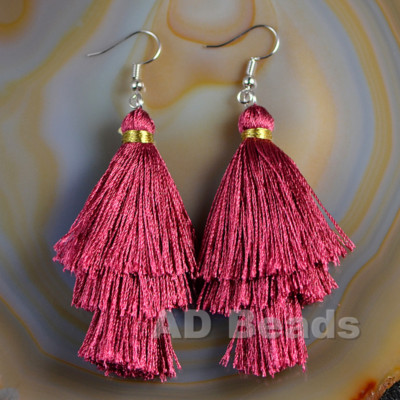 Fashion Charm Silk Tassel 3 Layers Fan Fringe Dangle Earrings