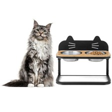 Elevated Pet Feeder with 2 Stainless Steel Bowls for Cats and Small and Mediu...