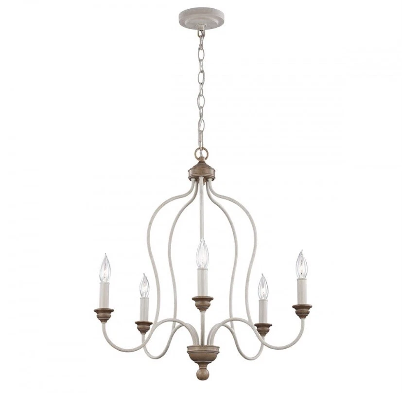 Feiss Hartsville 5 Light Chandelier Chalk Washed Beachwood Coastal Farmhouse NEW - Image 2 of 4