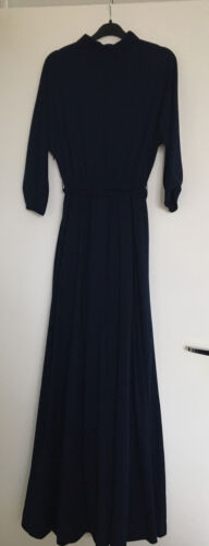 VINTAGE NAVY BLUE MAXI EVENING DRESS 3/4 SLEEVE DIAMANTÉ DETAIL Med - Picture 6 of 9