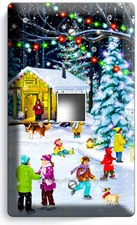 SMALL HAPPY CHRISTMAS TOWN ICE SKATING KIDS LIGHT SWITCH OUTLET WALL PLATE DECOR