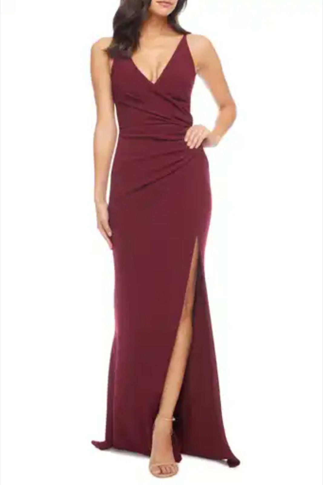 NWOT New Dark Red Dress The Population Side Split Jordan Ruched Gown XXL $248