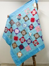 Vintage Handmade Quilt Throw Blanket Blue 52  x64  