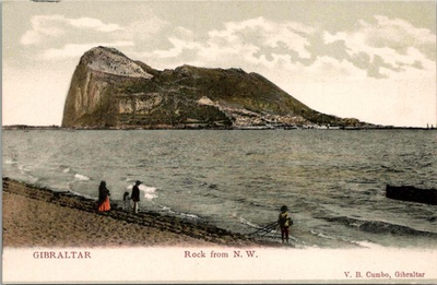 #ad Gibraltar Rock from NW Water View People Postcard $2.99