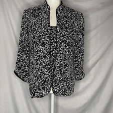 Alex Evenings Black White Glitter Printed Twinset 2 Piece Tank Jacket Sz Large